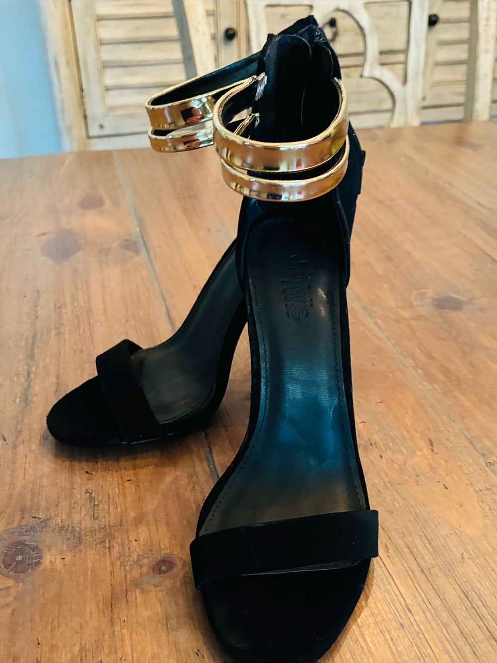 Charlotte Russe black velvet ankle strap heels. Size 6